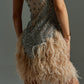 Crystal Embellished Mini Dress with Feather Hem