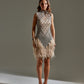 Crystal Embellished Mini Dress with Feather Hem